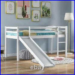 GTWIN Midi Sleeper Cabin Bunk Bed with Adjustable Ladder and Slide 3ft Single White Solid Pine Wood Frame for Kids Children 