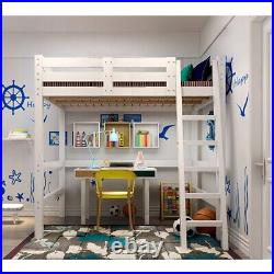 190CM Single Solid Pine Wood Loft Bed Frame High Sleeper Bunk Bed Cabin Bedstead