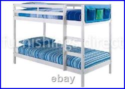 2ft6 Shorty White Pine Wooden Kids Wood Bunk Bed Plus 2 Sprung Flex Mattresses