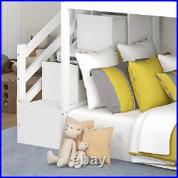 3FT Bunk Bed Stairs Slide 90x190 Drawers Pine Wood Bed Frame Kids Bed Single Bed