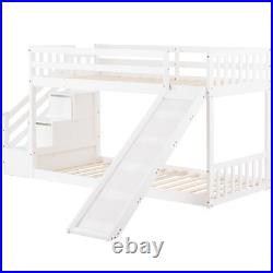 3FT Double Wooden Bunk Bed Kids Sleeper with Slide and Ladder Cabin Bed DB