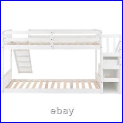 3FT Double Wooden Bunk Bed Kids Sleeper with Slide and Ladder Cabin Bed QS