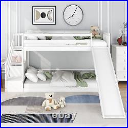 3FT Double Wooden Bunk Bed Kids Sleeper with Slide and Ladder Cabin Bed White