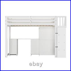 3FT Kids Bunk Bed High Sleeper Bed Wooden Bed Frames with Wardrobe and Desk BT