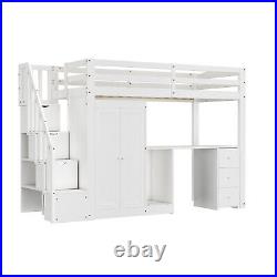 3FT Kids Bunk Bed High Sleeper Bed Wooden Bed Frames with Wardrobe and Desk MR