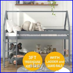 3FT Kids Treehouse Cabin Bunk Bed Loft Bed Mid-Sleeper Children Bed With Ladder UK