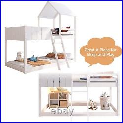 3FT Kids Wooden Bunk Bed Loft Bed Treehouse Mid Sleeper Cabin Bed White MP