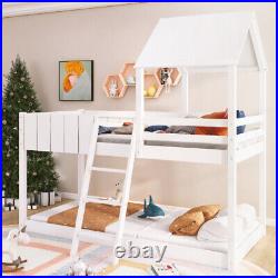 3FT Kids Wooden Bunk Bed Loft Bed Treehouse Mid Sleeper Cabin Bed White QD