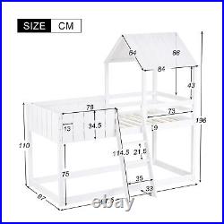 3FT Kids Wooden Bunk Bed Loft Bed Treehouse Mid Sleeper Cabin Bed White QD