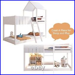 3FT Kids Wooden Bunk Bed Loft Bed Treehouse Mid Sleeper Cabin Bed White QD