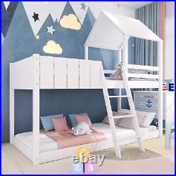3FT Kids Wooden Bunk Bed Loft Bed Treehouse Mid Sleeper Cabin Bed White QS