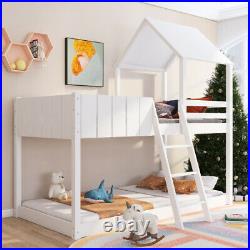 3FT Kids Wooden Bunk Loft Bed Frame with Ladder and Guard Rail Treehouse Canopy