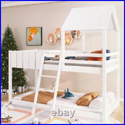3FT Kids Wooden Bunk Loft Bed Frame with Ladder and Guard Rail Treehouse Canopy