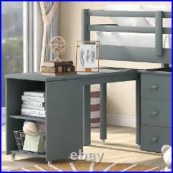 3FT Pine Wood Loft Bed Frame Children with Desk, Cabinet Bookcase Ladder Bunk Bed