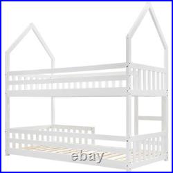 3FT Single Bunk Bed, House Bed Twin Sleeper Bed Kids Teens Bed Frames with Ladder