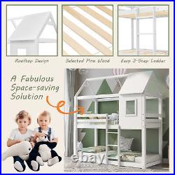 3FT Single Bunk Bed Treehouse Wooden Frame Kids Sleeper Pine House Canopy HT