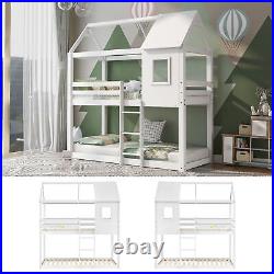 3FT Single Bunk Bed Treehouse Wooden Frame Kids Sleeper Pine House Canopy MJ