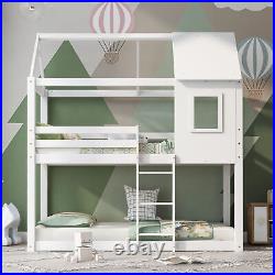 3FT Single Bunk Bed Treehouse Wooden Frame Kids Sleeper Pine House Canopy MP