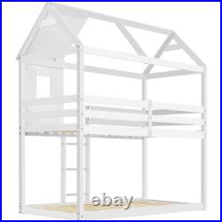 3FT Single Bunk Bed Treehouse Wooden Frame Kids Sleeper Pine House Canopy PZ