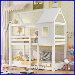 3FT Single Bunk Bed Treehouse Wooden Frame Kids Sleeper Pine House Canopy QP