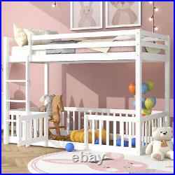 3FT Single Bunk Bed With Ladder Kids Twin Sleeper Solid Pine Wood Frame White