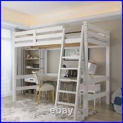 3FT Single High Sleeper Bunk Bed Loft Cabin Bed Pine Wooden Frame Space Storage