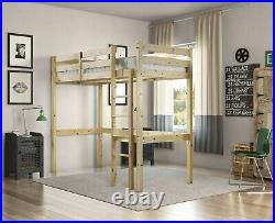 3FT Single High Sleeper Solid Pine HEAVY DUTY Loft Bunk Bed (EB26)