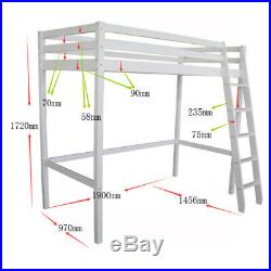 3FT Single Loft Bed High Sleeper Cabin Bed Wooden Bunk Bedding Frame with Ladder