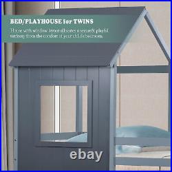3FT Single Treehouse Bed Wooden Frame Bunk Bed Cabin Kids Children Sleeper Grey