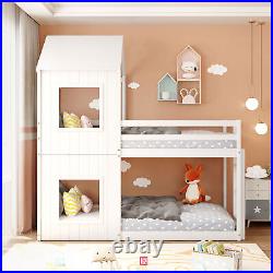 3FT Single Treehouse Bed Wooden Frame Bunk Bed Cabin Kids Children Sleeper White