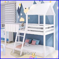 3FT Single Treehouse Bed Wooden Frame Bunk Bed Loft Bed for Kids Sleeper White
