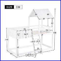 3FT Single Treehouse Bed Wooden Frame Bunk Bed Loft Bed for Kids Sleeper White