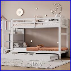 3FT Single Triple Bunk Bed Wooden Bunk Beds With Ladder Triple Sleeper for Kids