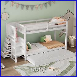 3FT Single Triple Bunk Bed Wooden Bunk Beds With Ladder Triple Sleeper for Kids