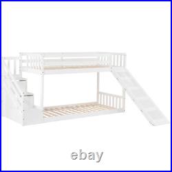 3FT Single Wooden Bunk Bed Kids Sleeper with Slide and Ladder Cabin Bed White