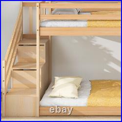 3FT Single Wooden Bunk Beds Cabin Bed with Slide and Ladder Kids Sleeper Natural