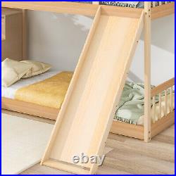 3FT Single Wooden Bunk Beds Cabin Bed with Slide and Ladder Kids Sleeper Natural