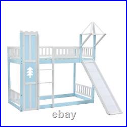 3FT Single Wooden Bunk Beds House Bed Frames Kids Teens Sleeper withSlide, Ladder