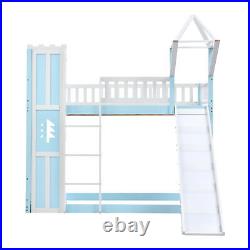 3FT Single Wooden Bunk Beds House Bed Frames Kids Teens Sleeper withSlide, Ladder