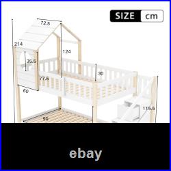 3FT Treehouse Bunk bed Cabin Bed Frame Mid-Sleeper with Storage Ladder 90x190 cm