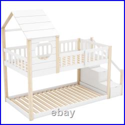 3FT Treehouse Bunk bed Cabin Bed Frame Mid-Sleeper with Storage Ladder 90x190 cm