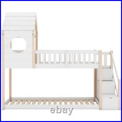 3FT Treehouse Bunk bed Cabin Bed Frame Mid-Sleeper with Storage Ladder 90x190 cm