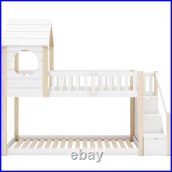 3FT Treehouse Bunk bed Cabin Bed Frame Mid-Sleeper with Storage Ladder 90x190 cm