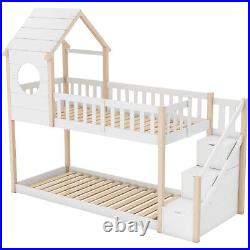 3FT Treehouse Bunk bed Cabin Bed Frame Mid-Sleeper with Storage Ladder 90x190 cm