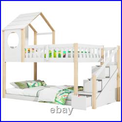 3FT Treehouse Bunk bed Cabin Bed Frame Mid-Sleeper with Storage Ladder 90x190 cm