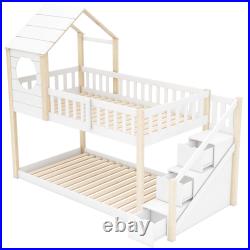 3FT Treehouse Bunk bed Cabin Bed Frame Mid-Sleeper with Storage Ladder 90x190 cm