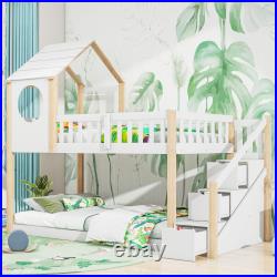 3FT Treehouse Bunk bed Cabin Bed Frame Mid-Sleeper with Storage Ladder 90x190 cm