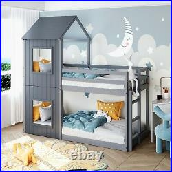 3FT Treehouse Bunk bed, Cabin Bed Frame, Mid-Sleeper with Tree-house Canopy&Ladder