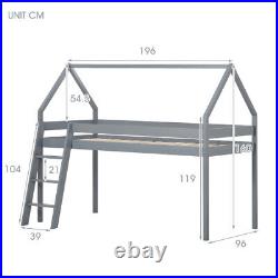 3FT Treehouse Cabin Bunk Bed Loft Bed for Kids, Mid-Sleeper Children Bed Ladder