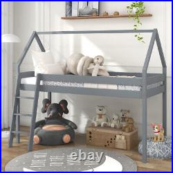 3FT Treehouse Cabin Bunk Bed Loft Bed for Kids, Mid-Sleeper Children Bed Ladder
